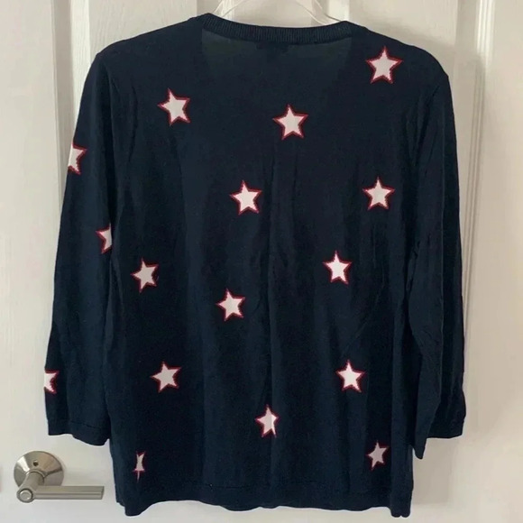 Talbots Navy Cardigan with red and white stars NWOT - Picture 2 of 7